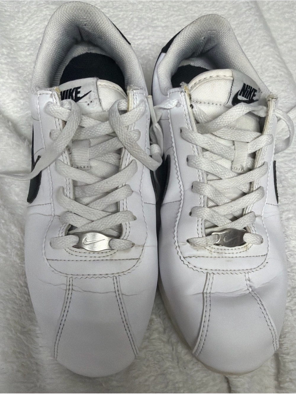 Nike Kids 4Y Classic White Leather Sneakers with Black Swoosh